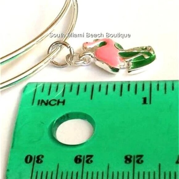 Silver Pink Flamingo Charm Bracelet Island Bird Tropical Beach Art Deco Plated - Picture 9 of 11